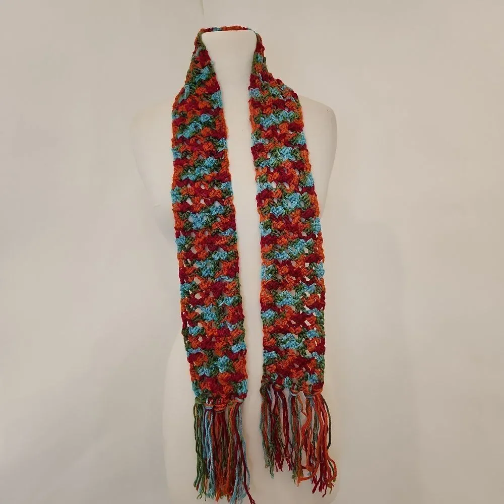 Vibrant Red and Blue Crochet Scarf NWOT